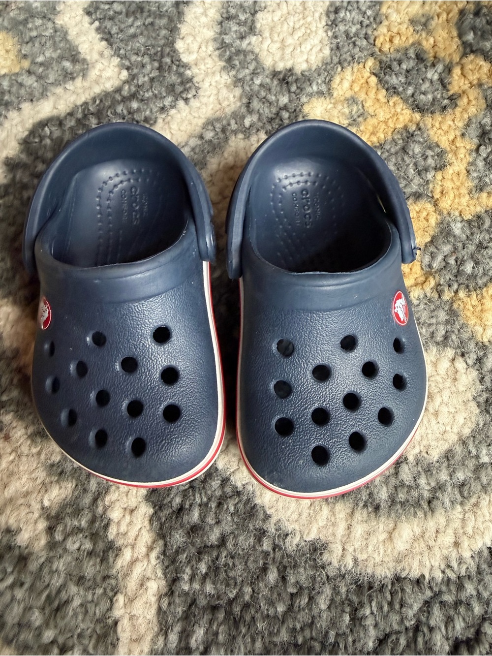 CROCS Navy Kids Clog Sandals with Red Trim